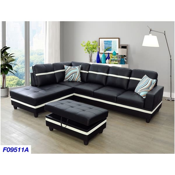 Aarons 104"Wide 3Pieces Sectional Sofa Set,Black(09511) On Sale